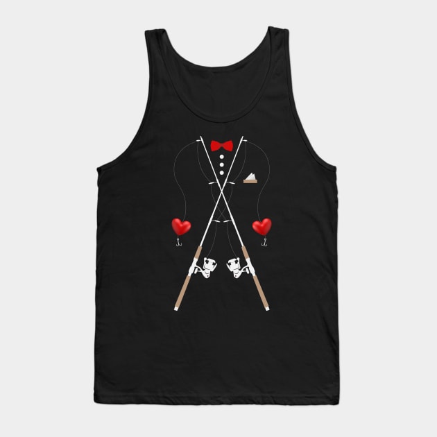 Hearts Bow Tie & Suspenders Valentines Day Costume Fishing Tank Top by Tesszero